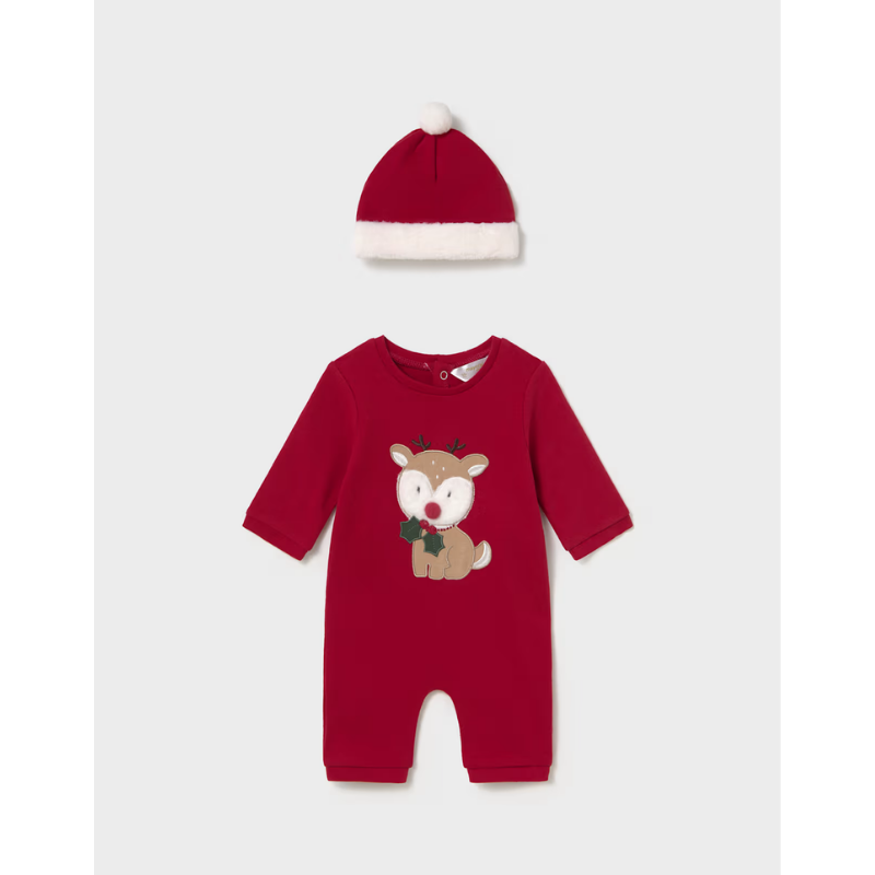 Mayoral 2771 Patterned Pajamas w/ Hat Reindeer Red