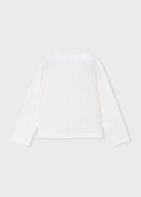 Mayoral 4033 L/S Shirt Flower Graphic Natural/Raspberry