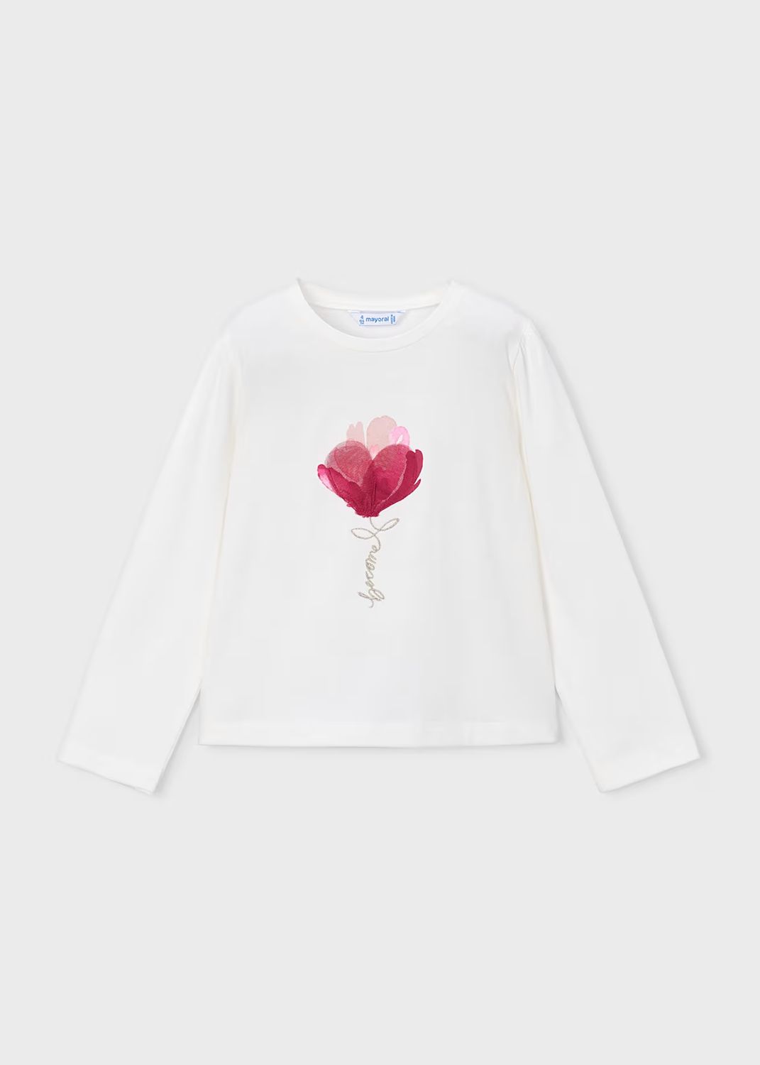 Mayoral 4033 L/S Shirt Flower Graphic Natural/Raspberry