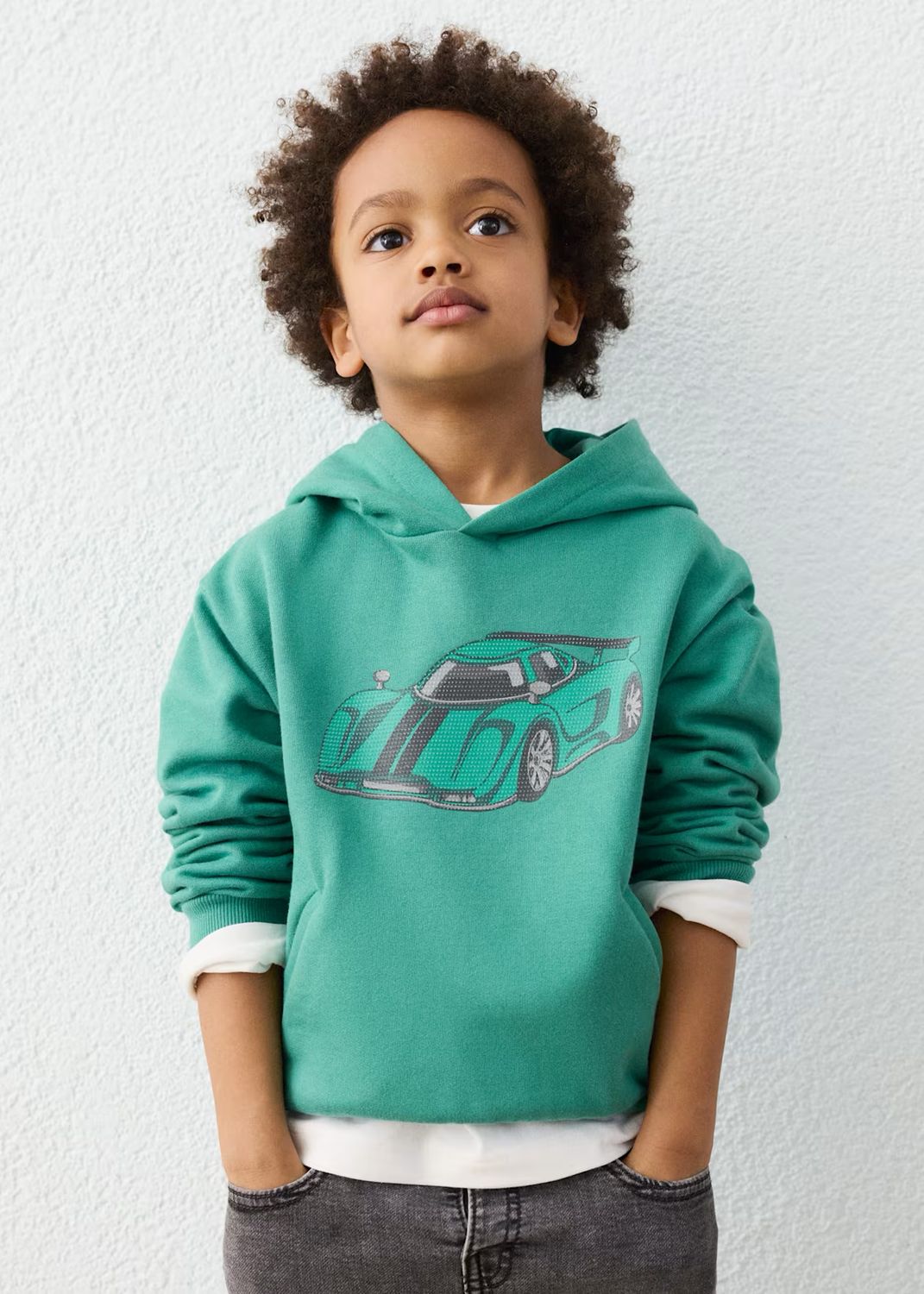 Mayoral 4455 Pullover Hoodie Racecar Graphic Acacia