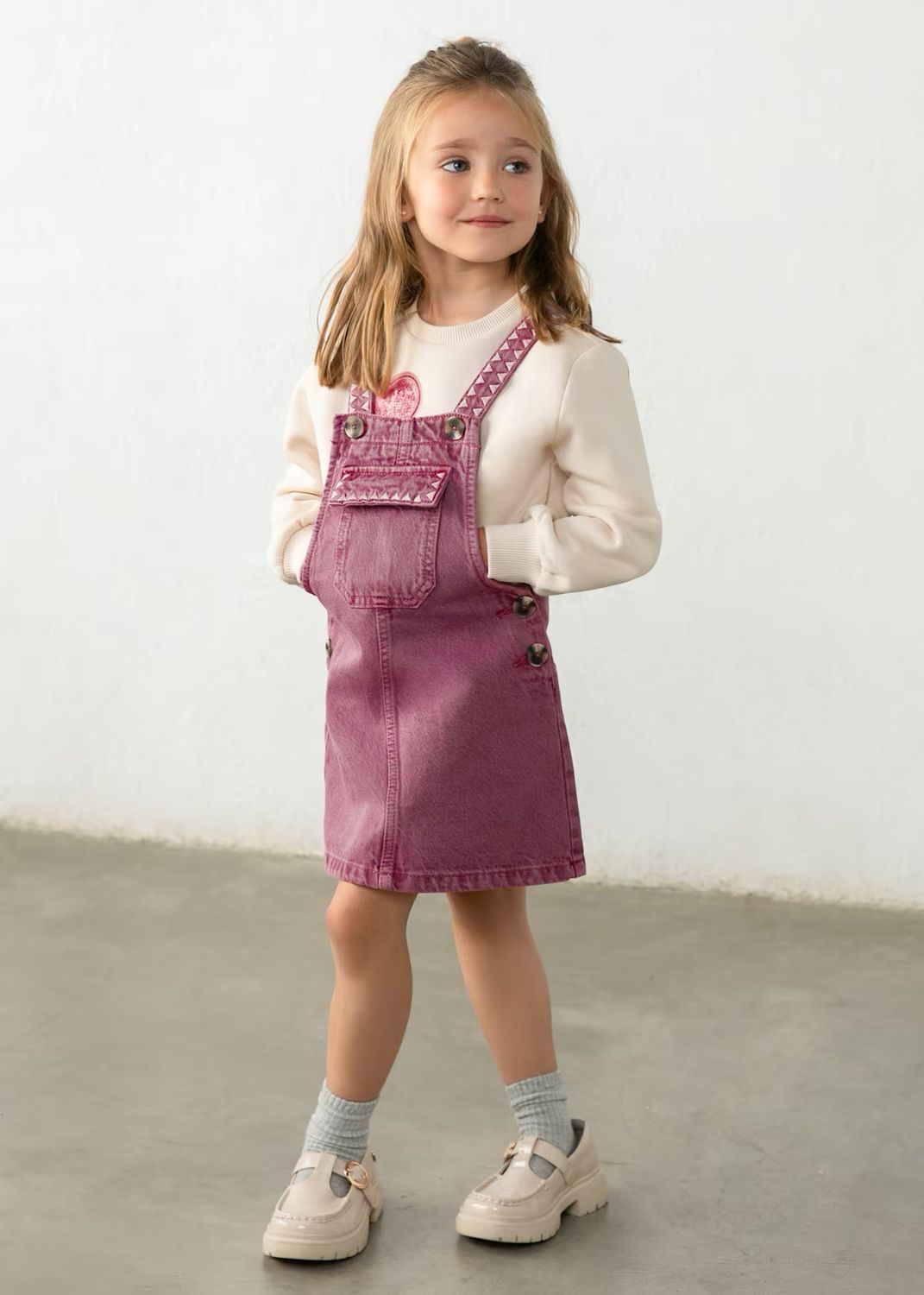 Mayoral 4910 Embroidered Overall Dress Grape