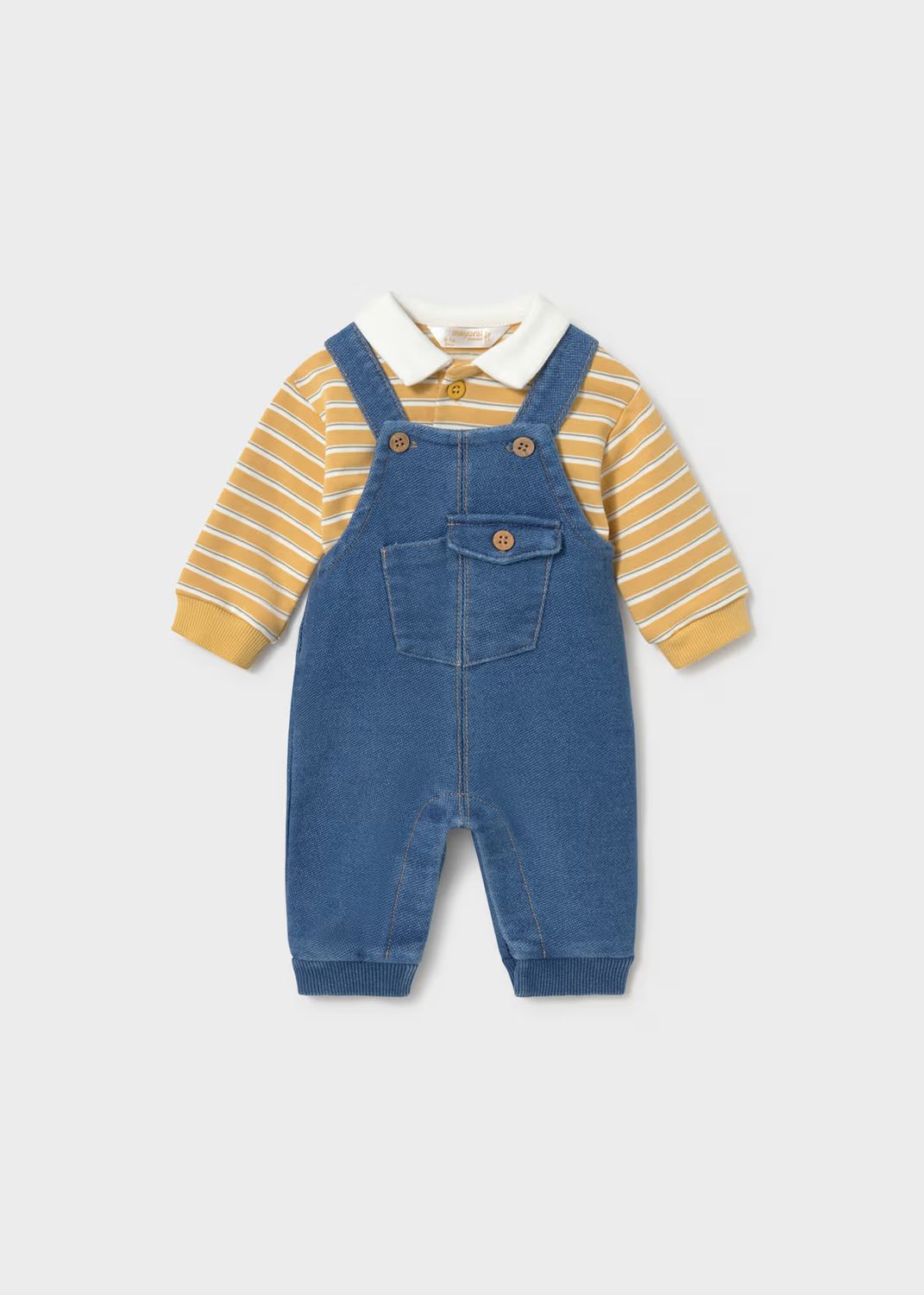 Mayoral 2680 2pc Denim Overall Set Ochre