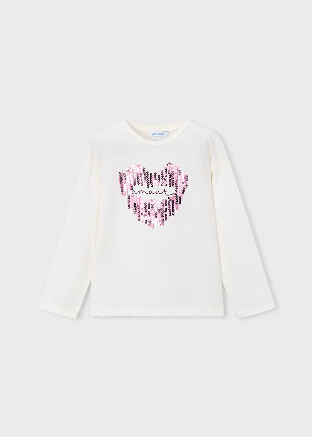 Mayoral 4031 L/S Shirt Heart Graphic Natural