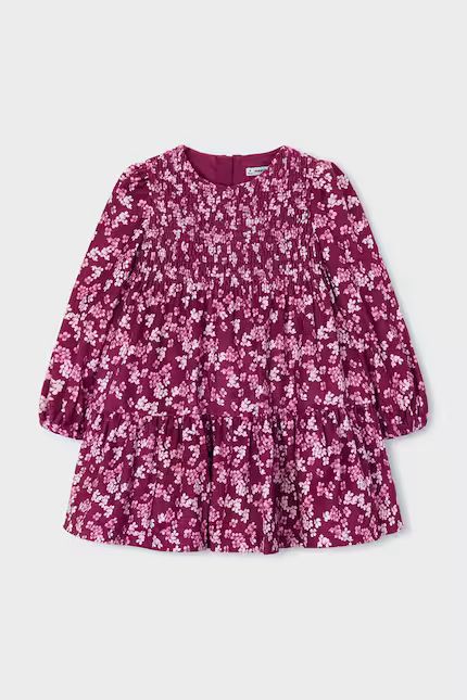 Mayoral 4926 Velvet Dress Floral Print Raspberry