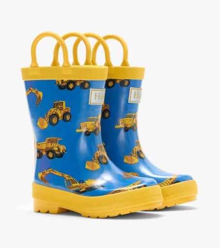 Hatley Rainboots With Handles Construction Trucks Classic Blue, Size: 8