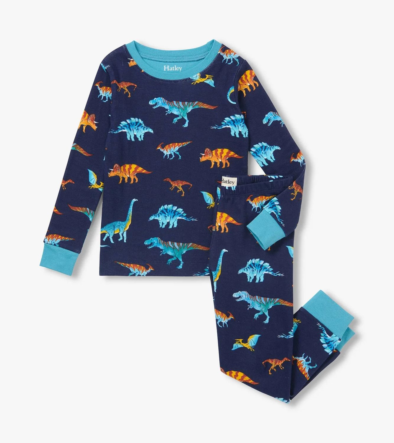 Hatley Cotton Rib Pajama Set Colourful Dinos Peacoat