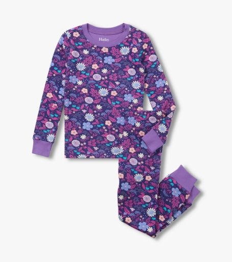 Hatley Cotton Rib Pajama Set Tiny Flowers Chive Blossom, Size: 2
