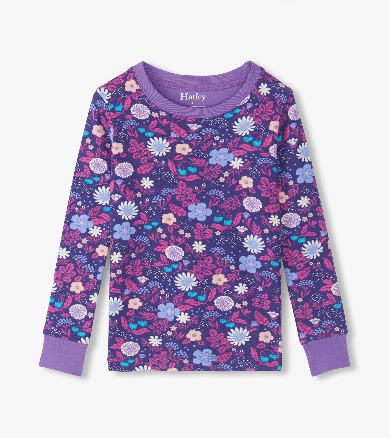 Hatley Cotton Rib Pajama Set Tiny Flowers Chive Blossom