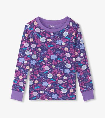 Hatley Cotton Rib Pajama Set Tiny Flowers Chive Blossom