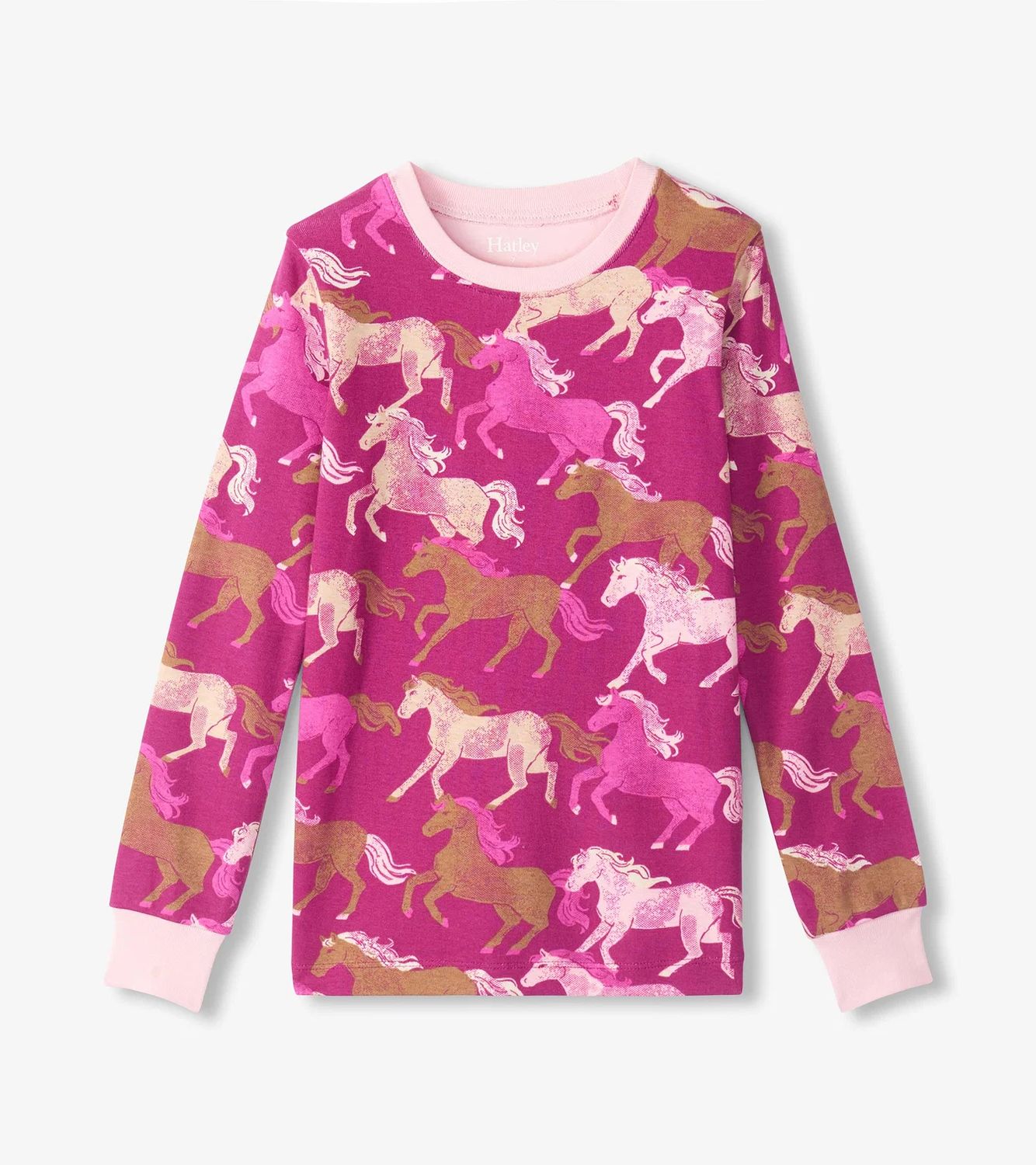 Hatley Cotton Rib Pajama Set Galloping Horses Raspberry Radiance