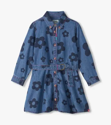 Hatley Swing Jean Dress Big Flowers Blue