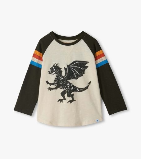 Hatley Raglan Tee Dragon White Smoke, Size: 3