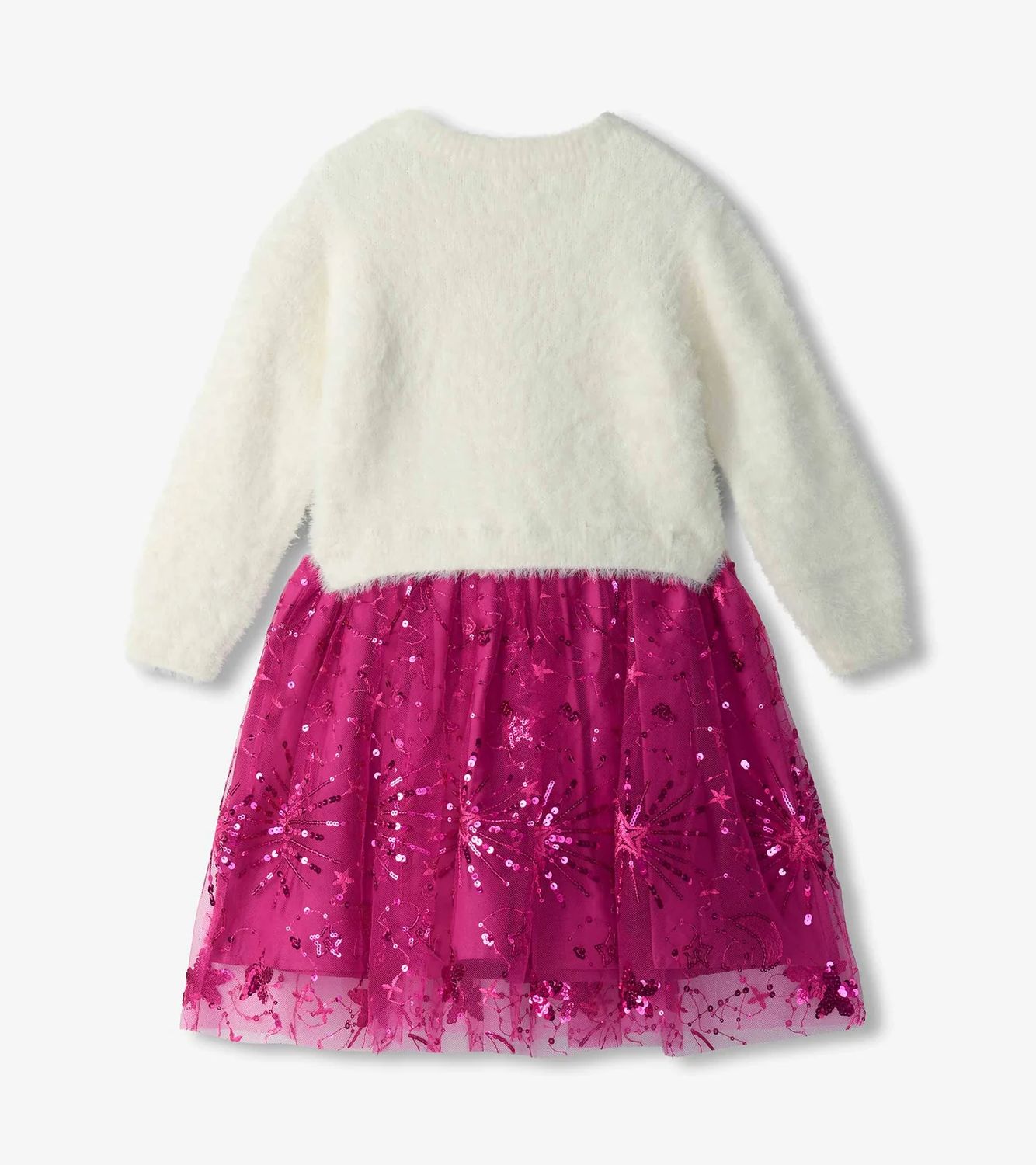 Hatley Fuzzy Mixed Dress Starburst Sequins Cream
