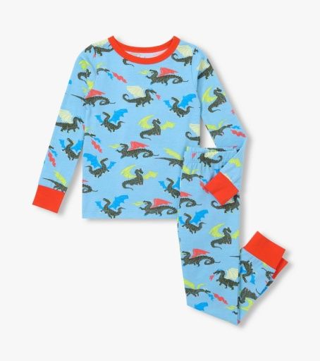Hatley Stretch Jersey Pajama Set Glow In The Dark Dragons Glacier Lake, Size: 2