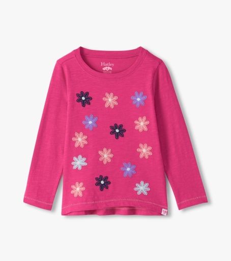 Hatley Long Sleeve Graphic Tee Very Berry Flowers, Size: 3