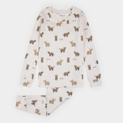 Petit Lem 2pc L/S PJ &amp; Pant Set Highland Cow Print Beige