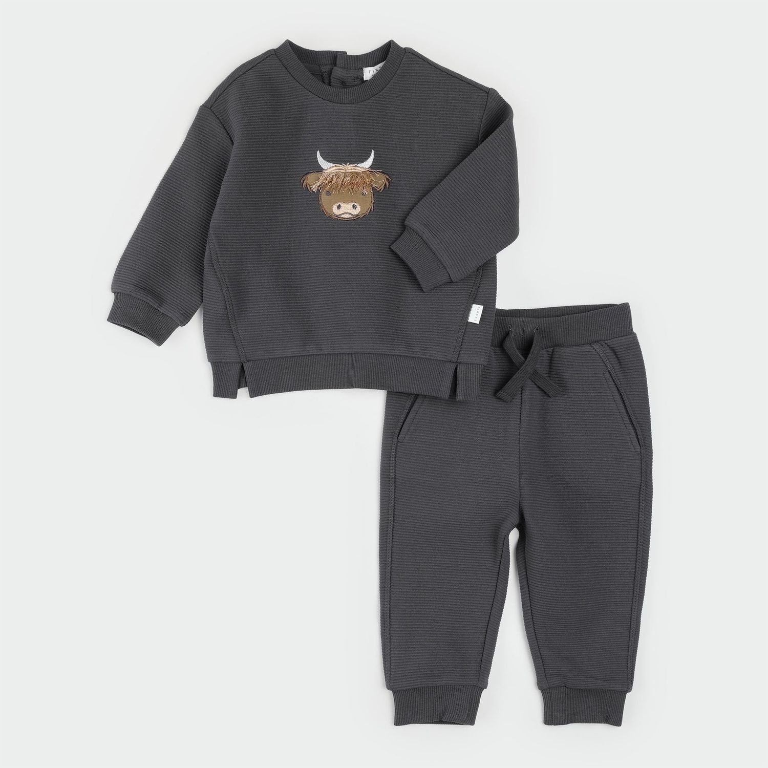 Petit Lem 2pc Knit Sweatshirt &amp; Leggings Set Highland Cow Dark Grey, Size: 3M