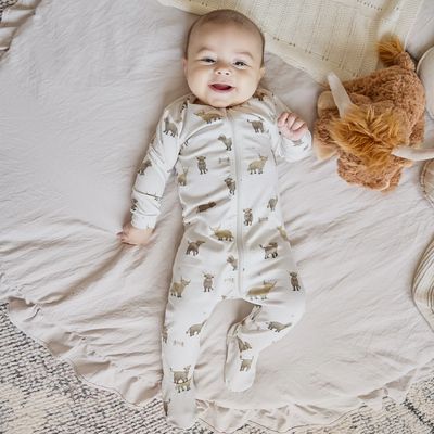 Petit Lem Footed Sleeper Highland Cow Beige