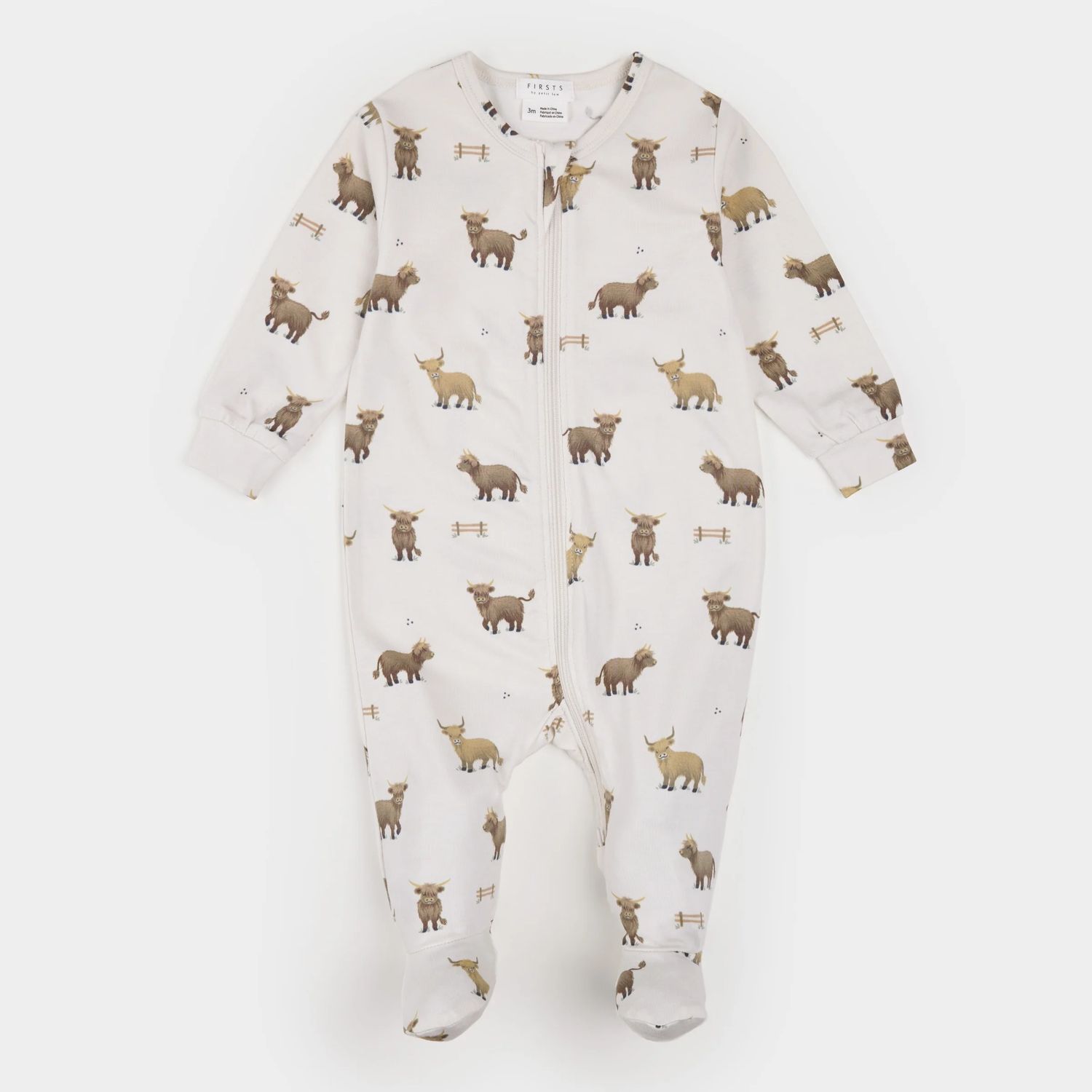Petit Lem Footed Sleeper Highland Cow Beige