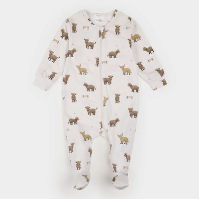 Petit Lem Footed Sleeper Highland Cow Beige