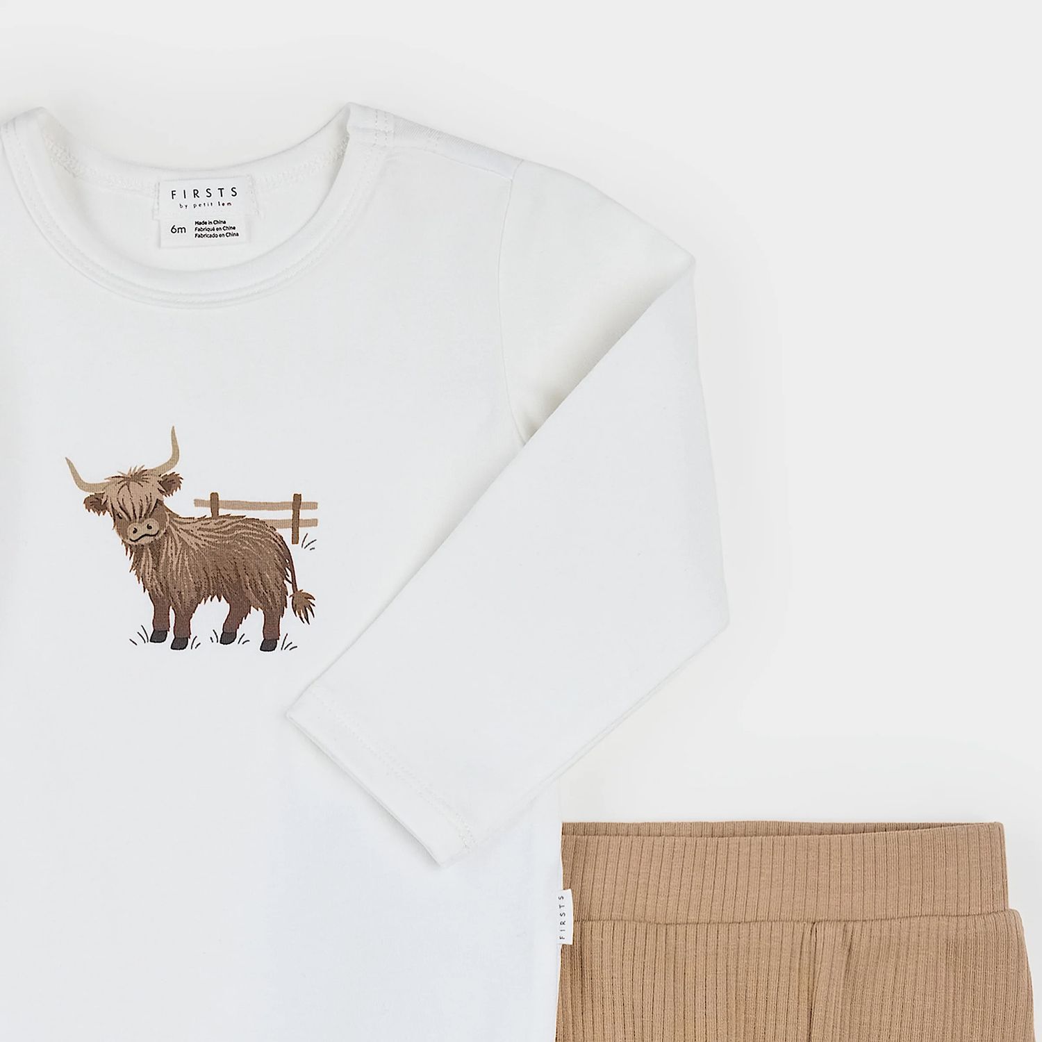 Petit Lem 2pc Knit Bodysuit &amp; Pants Set Highland Cow Off White