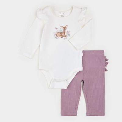Petit Lem 2pc Knit Bodysuit &amp; Pants Set Little Fawn Off White