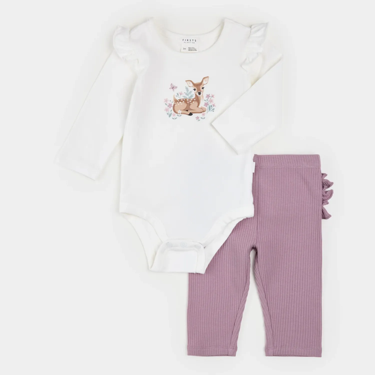Petit Lem 2pc Knit Bodysuit &amp; Pants Set Little Fawn Off White, Size: 3M