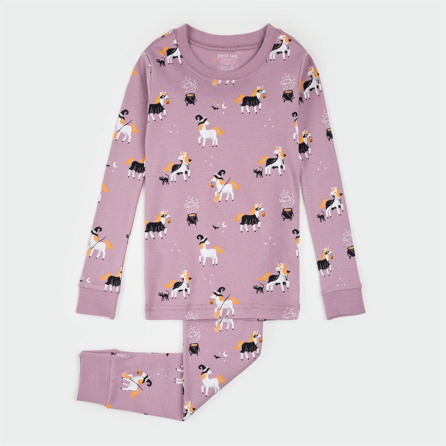 Petit Lem 2pc L/S PJ &amp; Pant Set Halloween Horses Dusty Purple