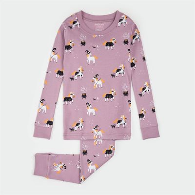 Petit Lem 2pc L/S PJ &amp; Pant Set Halloween Horses Dusty Purple
