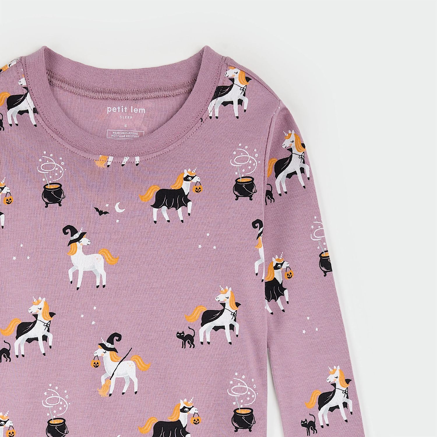 Petit Lem 2pc L/S PJ &amp; Pant Set Halloween Horses Dusty Purple