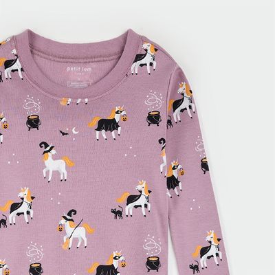 Petit Lem 2pc L/S PJ &amp; Pant Set Halloween Horses Dusty Purple