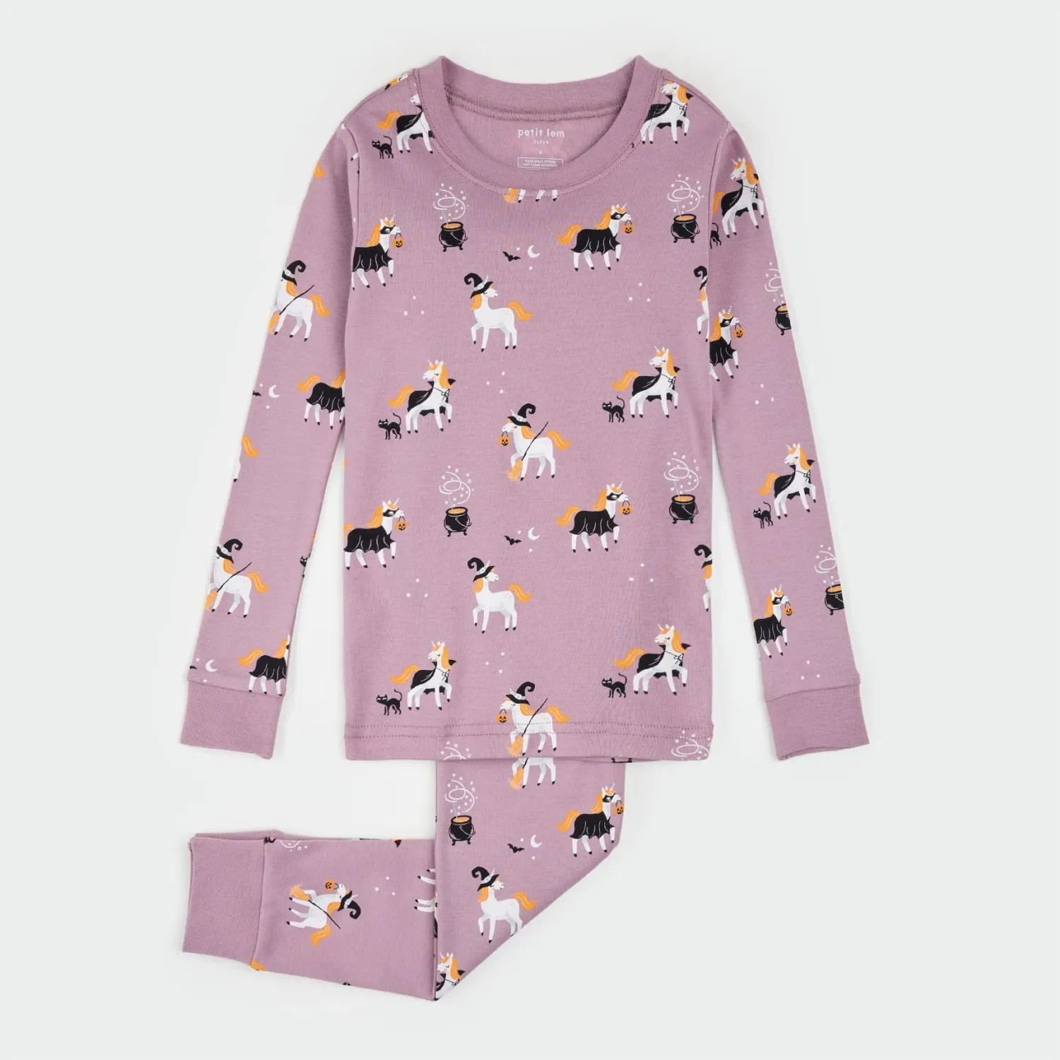 Petit Lem 2pc L/S PJ &amp; Pant Set Halloween Horses Dusty Purple, Size: 2