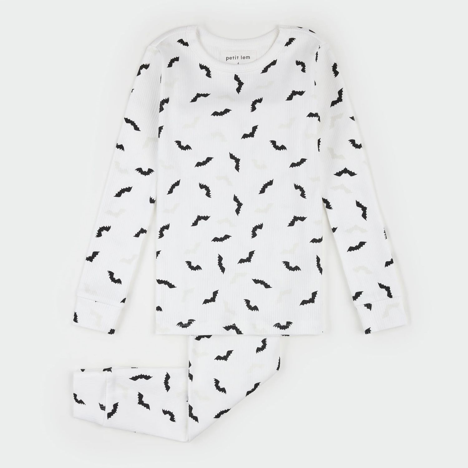 Petit Lem 2pc L/S PJ &amp; Pant Set Halloween Bats Off White