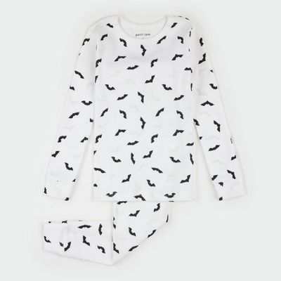 Petit Lem 2pc L/S PJ &amp; Pant Set Halloween Bats Off White