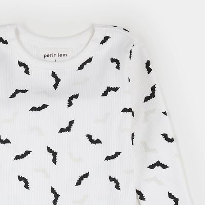 Petit Lem 2pc L/S PJ &amp; Pant Set Halloween Bats Off White