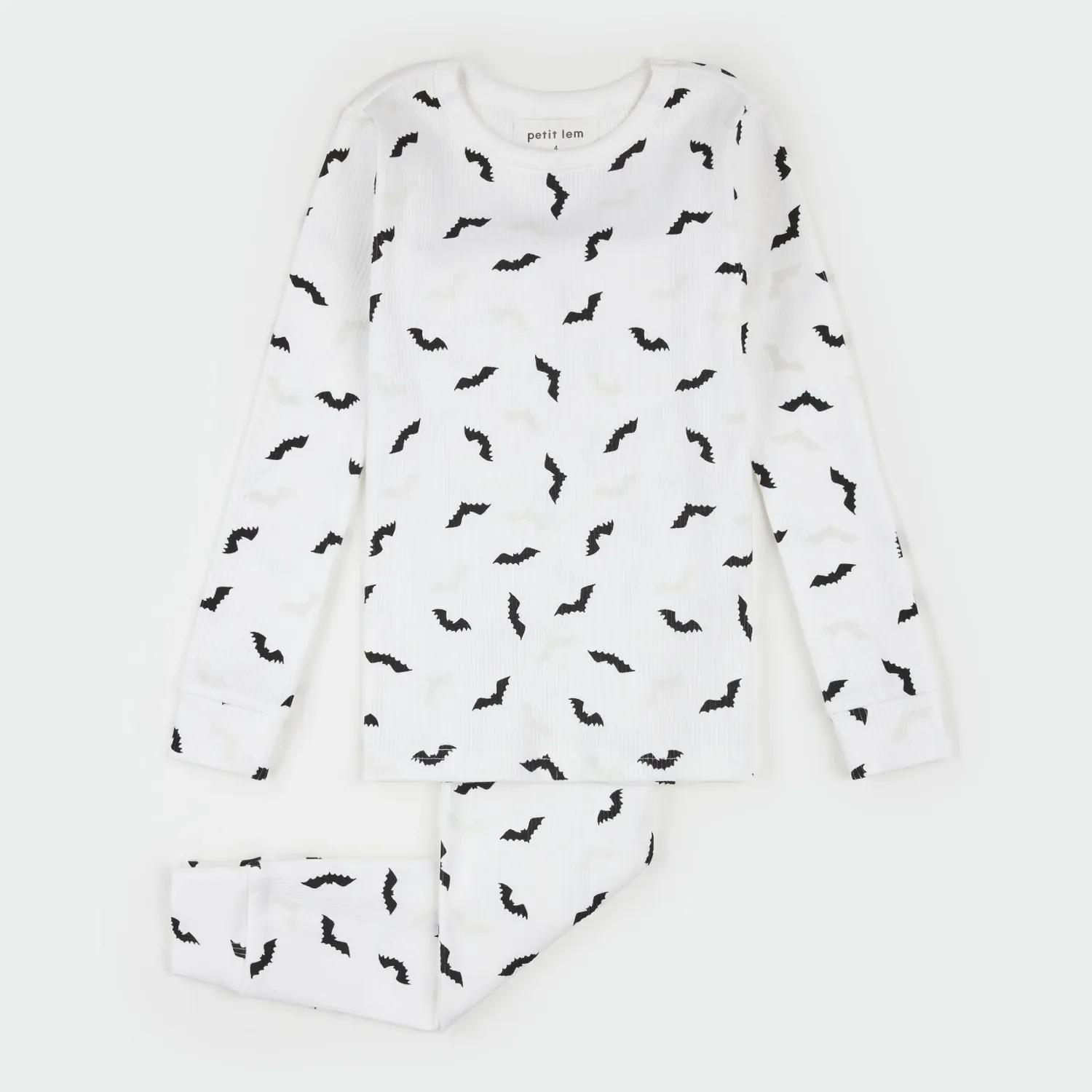 Petit Lem 2pc L/S PJ &amp; Pant Set Halloween Bats Off White, Size: 2