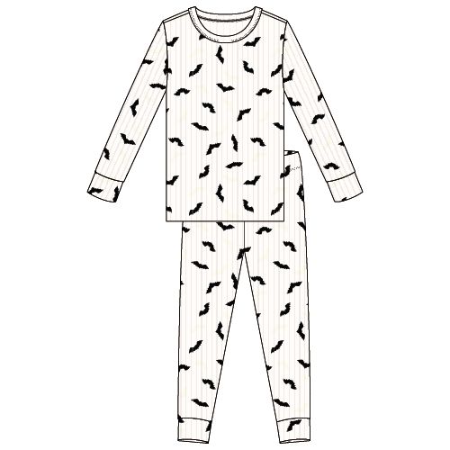 Petit Lem 2pc L/S PJ &amp; Pant Set Halloween Bats Off White, Size: 2