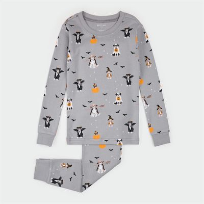 Petit Lem 2pc L/S PJ &amp; Pant Set Halloween Pets Medium Grey