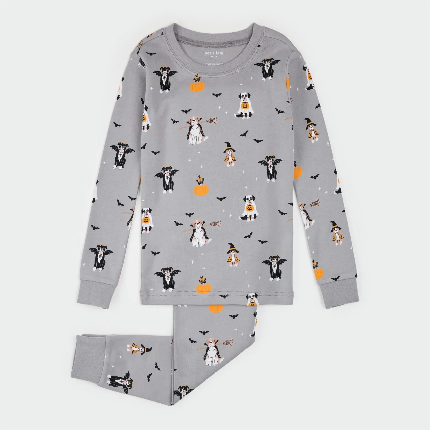 Petit Lem 2pc L/S PJ &amp; Pant Set Halloween Pets Medium Grey, Size: 2