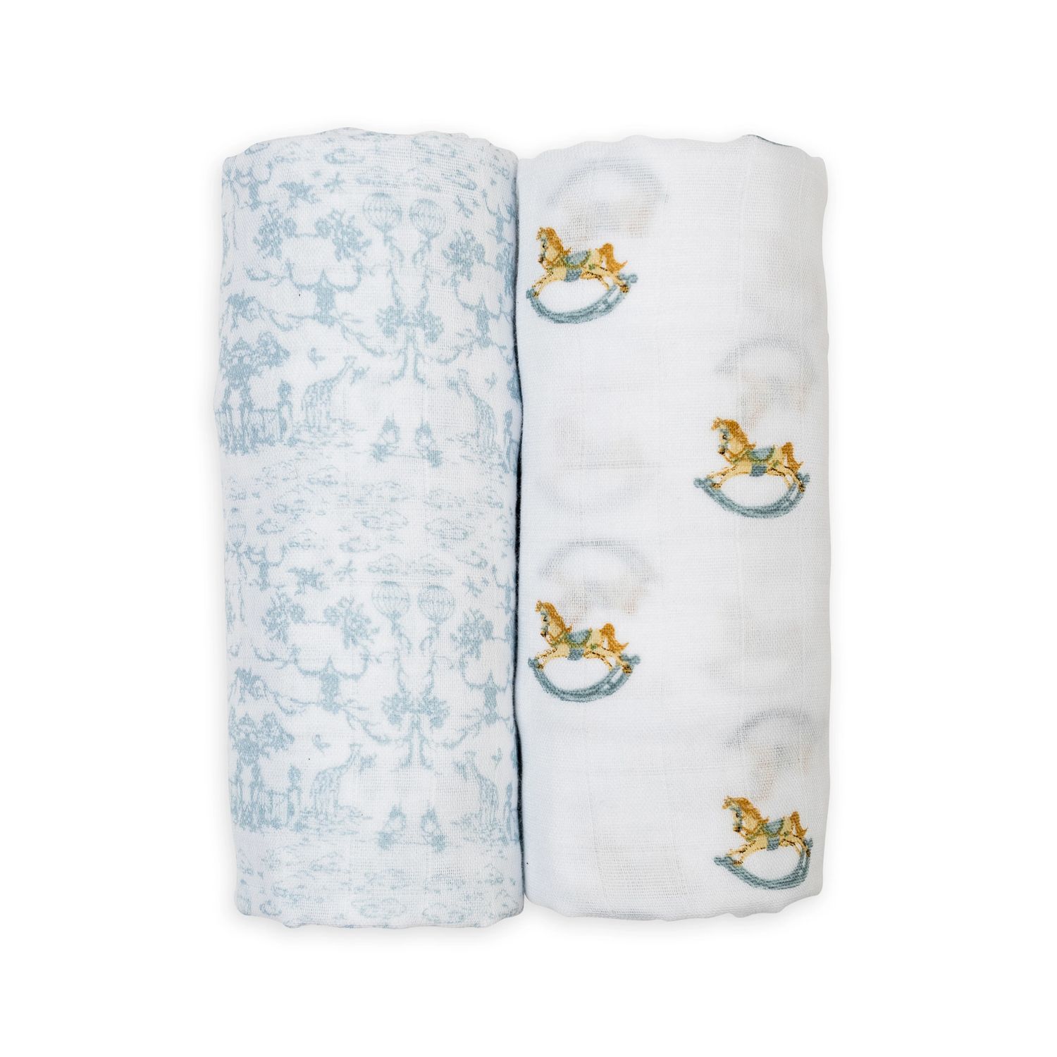 Lulujo Cotton Swaddle Blankets 40x40" 2pk Rocking Horse &amp; Toile