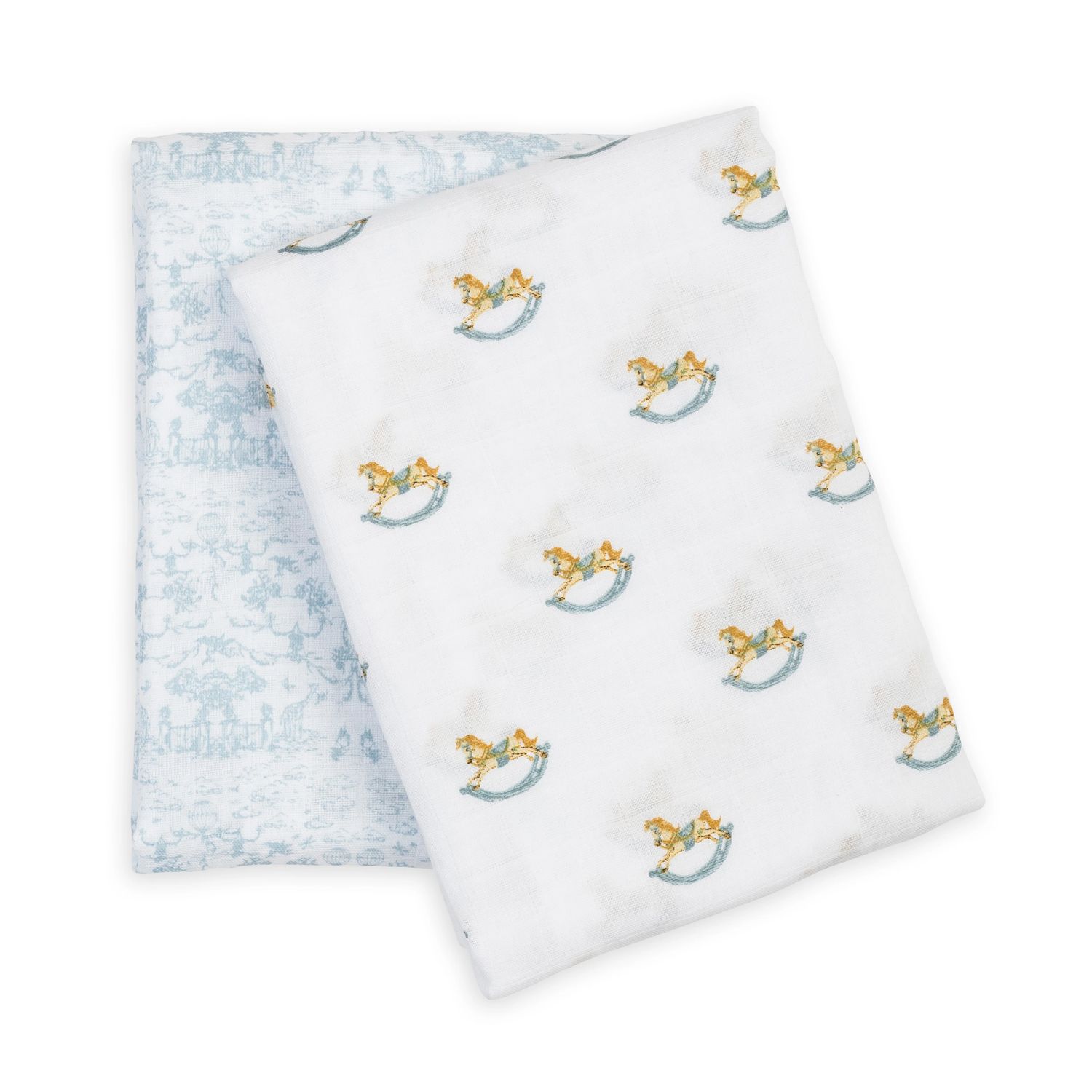 Lulujo Cotton Swaddle Blankets 40x40" 2pk Rocking Horse &amp; Toile