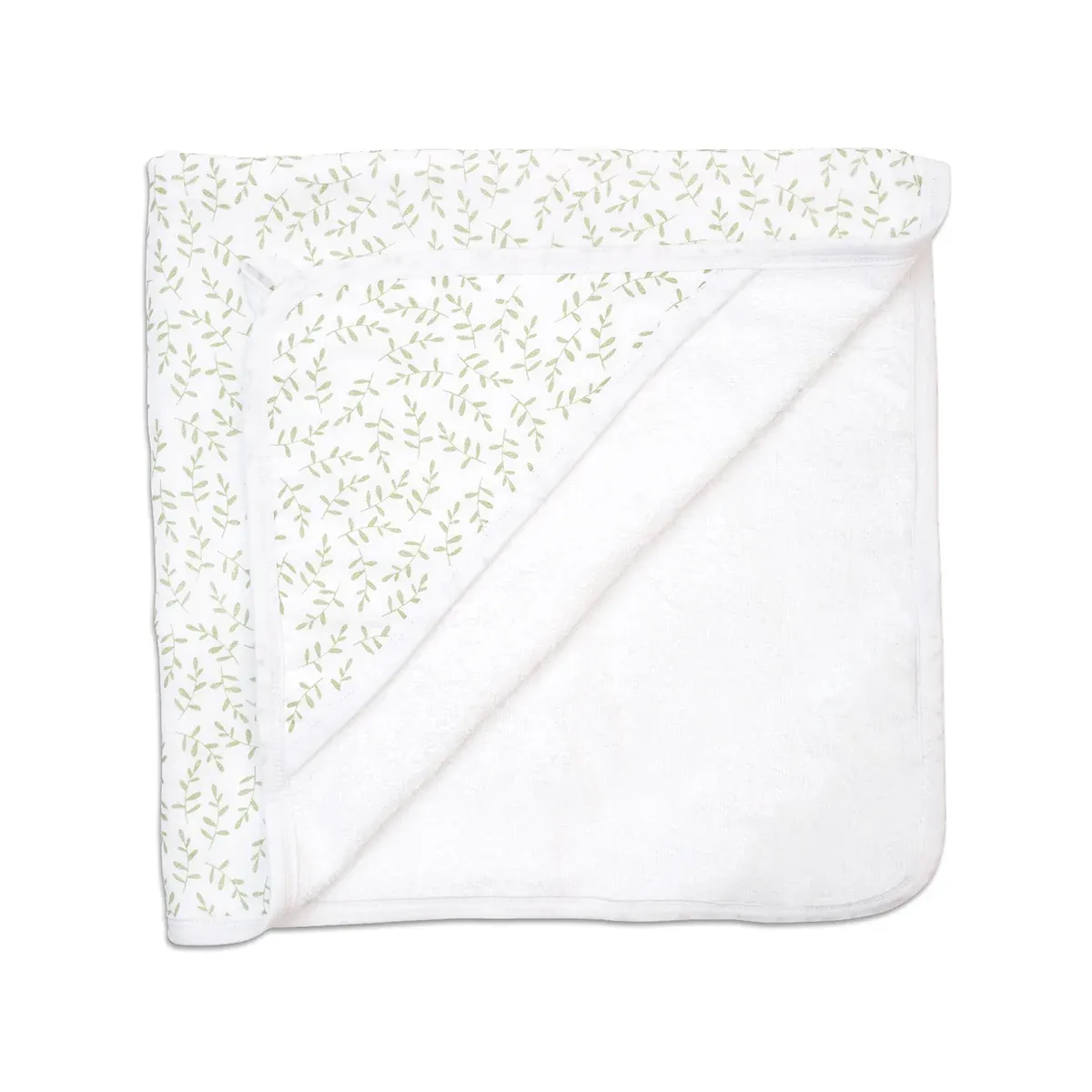 Lulujo Hooded Towel Cotton Muslin &amp; Terry Cloth, Color: Greenery