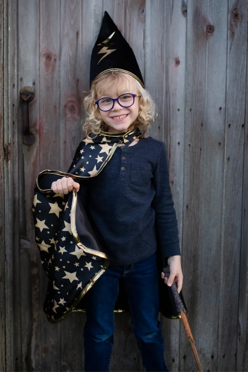 Great Pretenders Reversible Wizard Cape &amp; Hat Black/Gold