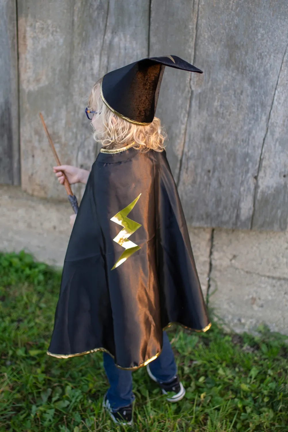Great Pretenders Reversible Wizard Cape &amp; Hat Black/Gold