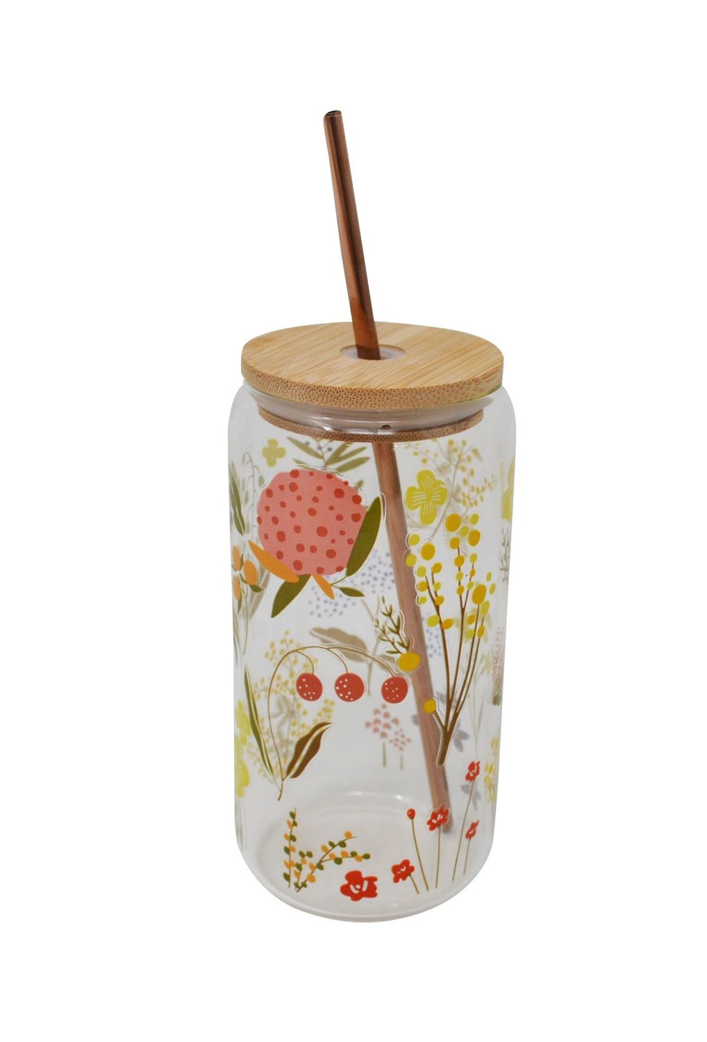 Verre – Couvercle en bois &amp; paille motifs pâquerettes