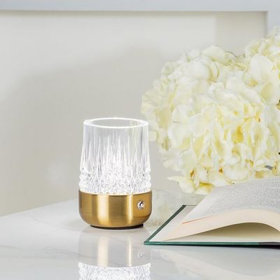 LAMPE LED - Doré et verre texturé