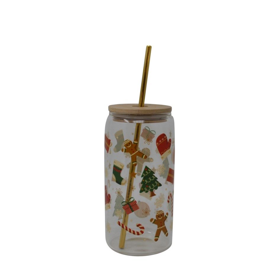 Verre 17oz NOËL - Couvercle et paille