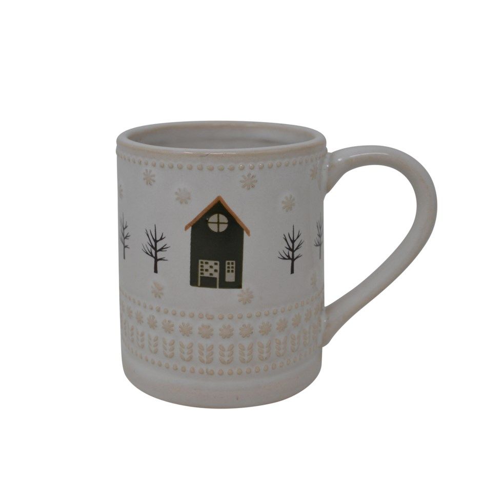 Tasse HIVER - Maison verte et arbres