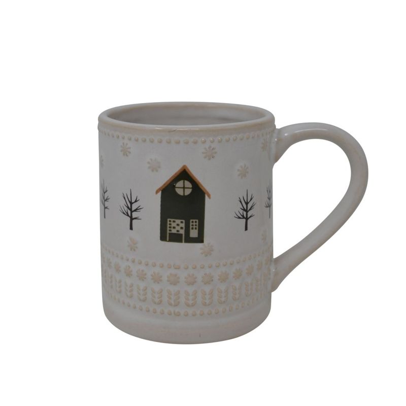 Tasse HIVER - Maison verte et arbres