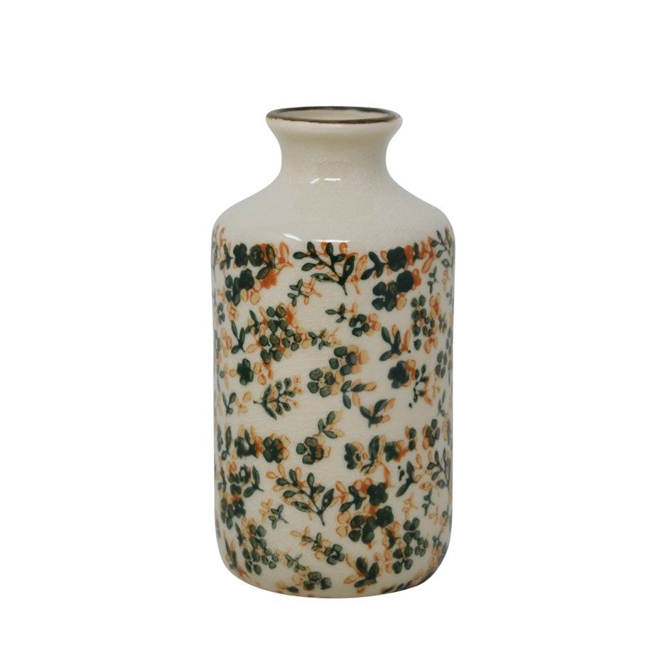 Vase FLEURI - Vert et orangé - Moyen
